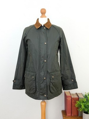 BARBOUR Green Coneflower Wachsjacke Größe UK 8 EU 34 USA 4 FR 36 SPA 38 Beadnell