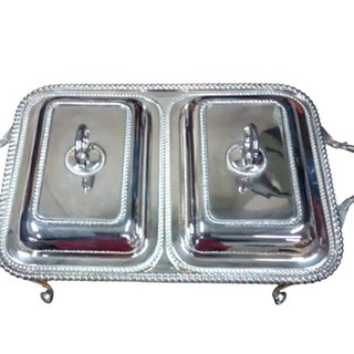 Versilberte Chafing Dish rechteckig zwei Fächer Gastronomie Serviergeschirr