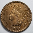 1891 Indian Head Penny Cent Almost Uncirculated (AU)