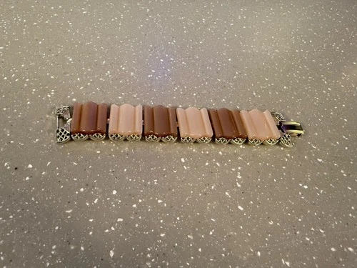 Vintage 1950’s CORO Wide Bracelet Gold Tone Lucite Panel Link Costume Jewelry