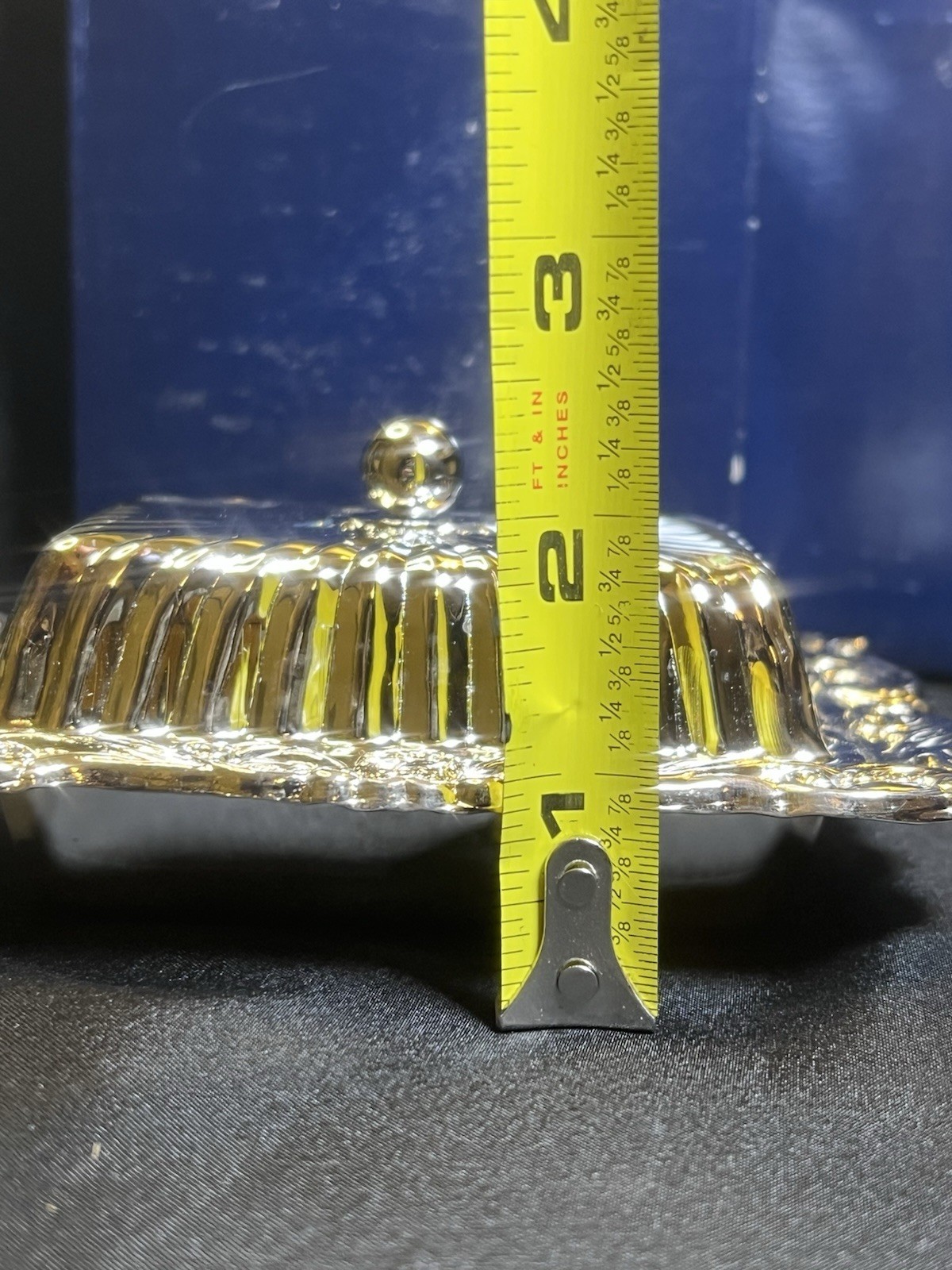 NOS Vintage Silver Plate Butter Dish Ornate with Glass Insert 4.75” Unique Size