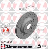 2X Zimmermann Bremsscheibe 100.3309.52 FüR Audi Seat Skoda VW