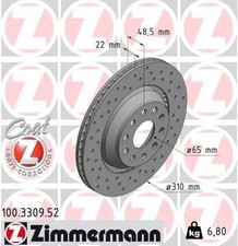 2x ZIMMERMANN Bremsscheibe 100.3309.52 für AUDI SEAT SKODA VW