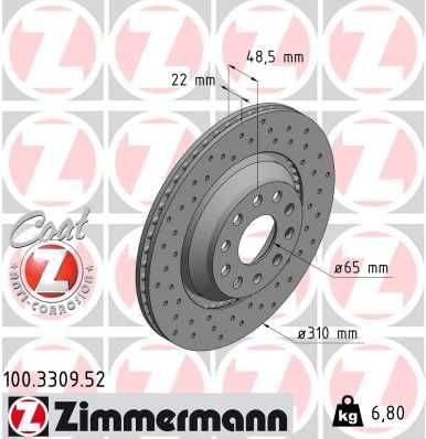 2X Zimmermann Bremsscheibe 100.3309.52 FüR Audi Seat Skoda VW-image