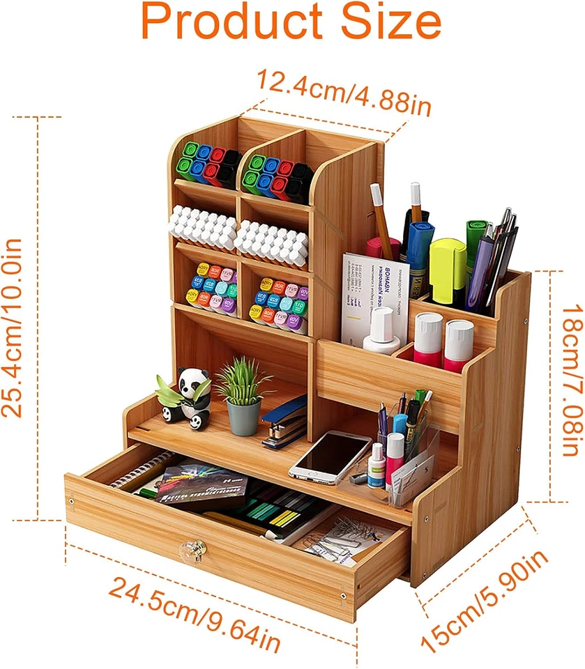 Organizer Da Scrivania in Legno Fai Da Te Da Te per Cancelleria, Grande Capacità - Immagine 2 di 4