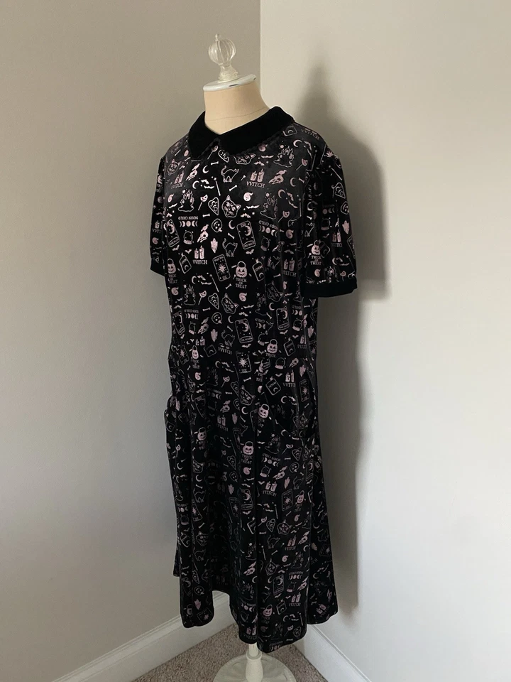NWOT ModCloth Collectif Witch Peter Pan Collar Black Velvet Dress US 18 - Image 2 of 4