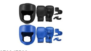 Boxing Headgear Set w/ Gloves & Hand Wraps, Adult Unisex Size L, Black/Blue