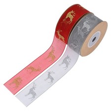 Christmas Ribbon 1 inch Wide Elk Printed 22 Yards/66ft Sheer Ribbon for Festival