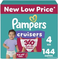 Pampers Diapers - Cruisers 360 - Size 4, 144 Count, Babyproof up to 100% 
