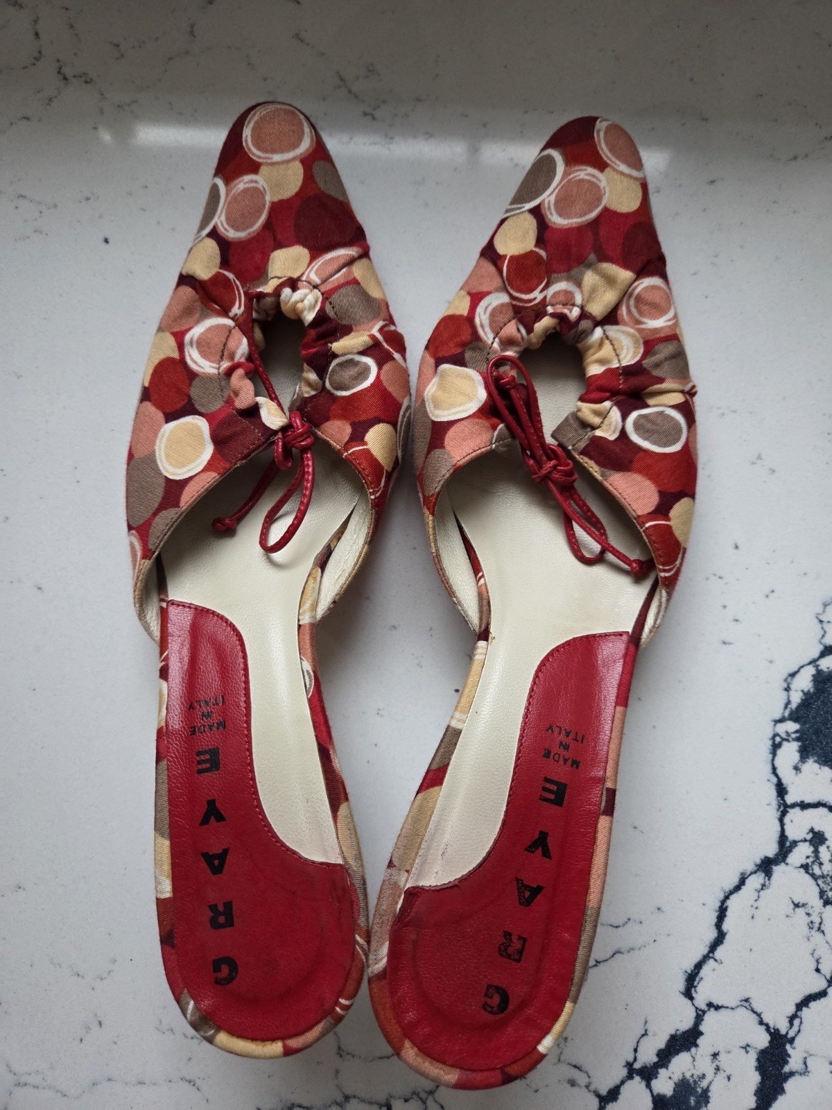 GRAVE Women's Red Patterned Drawstring Flats Poin… - image 1