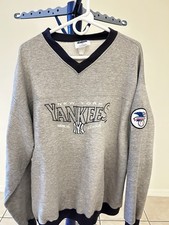 Vintage New York Yankees Sweatshirt L 90s CSA American League V-Neck Grey MLB