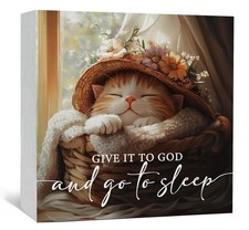 Nursery Cat Wooden Box Sign - Cute Give It to God and Go to Sleep Signs for H...