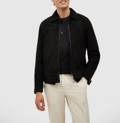Black Leather Jacket for Men Pure Suede Custom Made Size S M L XL XXL 3XL