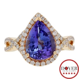 Estate Diamond 4.60cts Pear Tanzanite 18K Yellow Gold Cocktail Ring 7.7 Gr NR