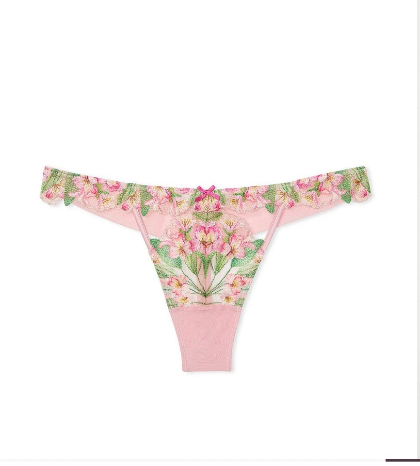 Трусики-стринги Victoria's Secret Dream Angel мерцающие с цветочной вышивкой сетчатые размер L - Изображение 3 из 4