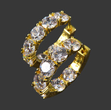 14K GOLD PLATE Sterling Silver INSIDE OUT HOOP EARRINGS Clear CZ's Sparkle GLAM