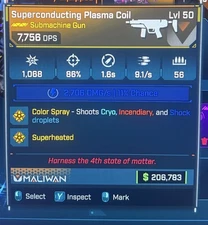 🦾Borderlands 4 • MODDED • ELEMENTAL SMG Super Plasma Coil Lvl 50•✅ XBOX PC PS5