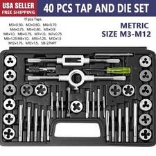 40 PC Tap and Die Set Metric Size M3-M12 Rethreading Tapping Tools Kit With Case