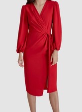 DKNY Women's Red Tie-Waist Faux-Wrap Sheath Dress Size 8