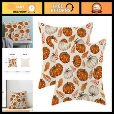 Autumn Pumpkin Throw Pillow Covers 18x18 Set of 2, Burnt Orange  White, Farmhou