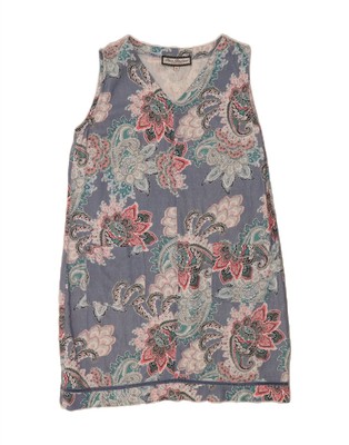 PACO BOUTIQUE Damen ärmelloses Shift-Kleid UK 16 Groß Blau Paisley Leinen DP44