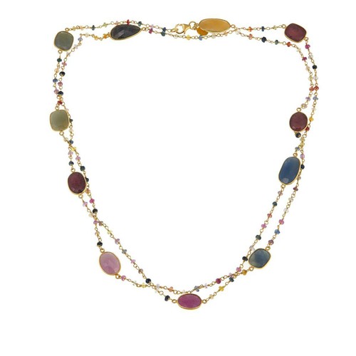 Meher's Jewelry Gold Tone Multi Sapphire Gemstone Layering Necklace 44" S Silver - Picture 1 of 4