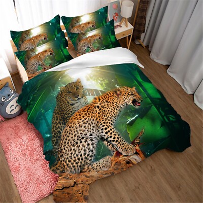 3D Cheetah Sunshine Leaves Wood Quilt Cover Set Bedding Sets Pillowcases 64