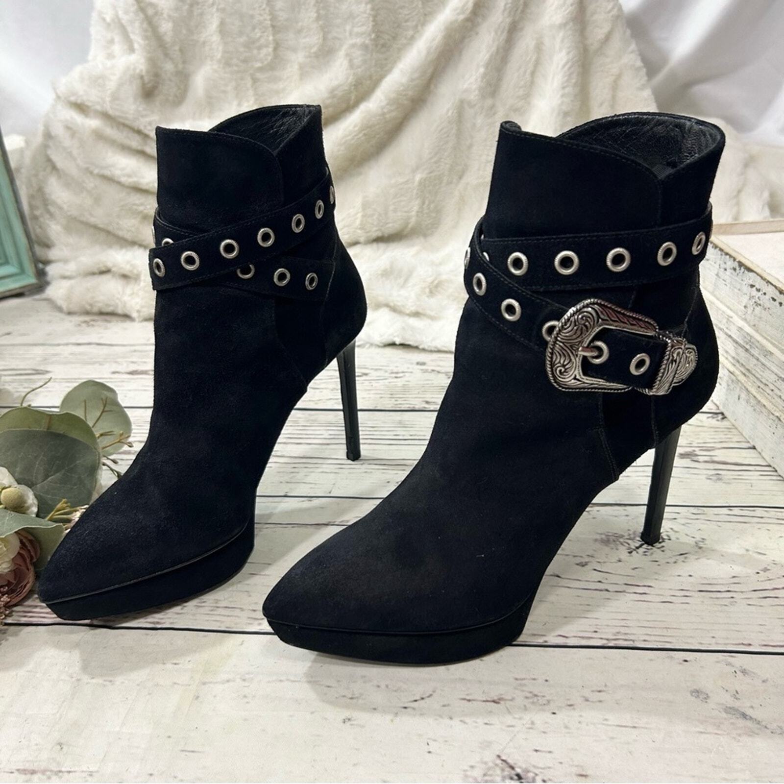 Stivali Saint Laurent YSL scamosciati fibbia western Janice rock n roll EUR 37 5 USA 7