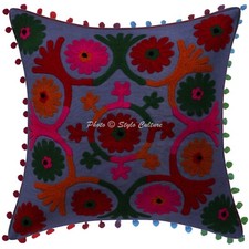 Ethnic Cushion Cover Handmade Suzani 16 x 16 in Hippie Sofa Car Pillow Case