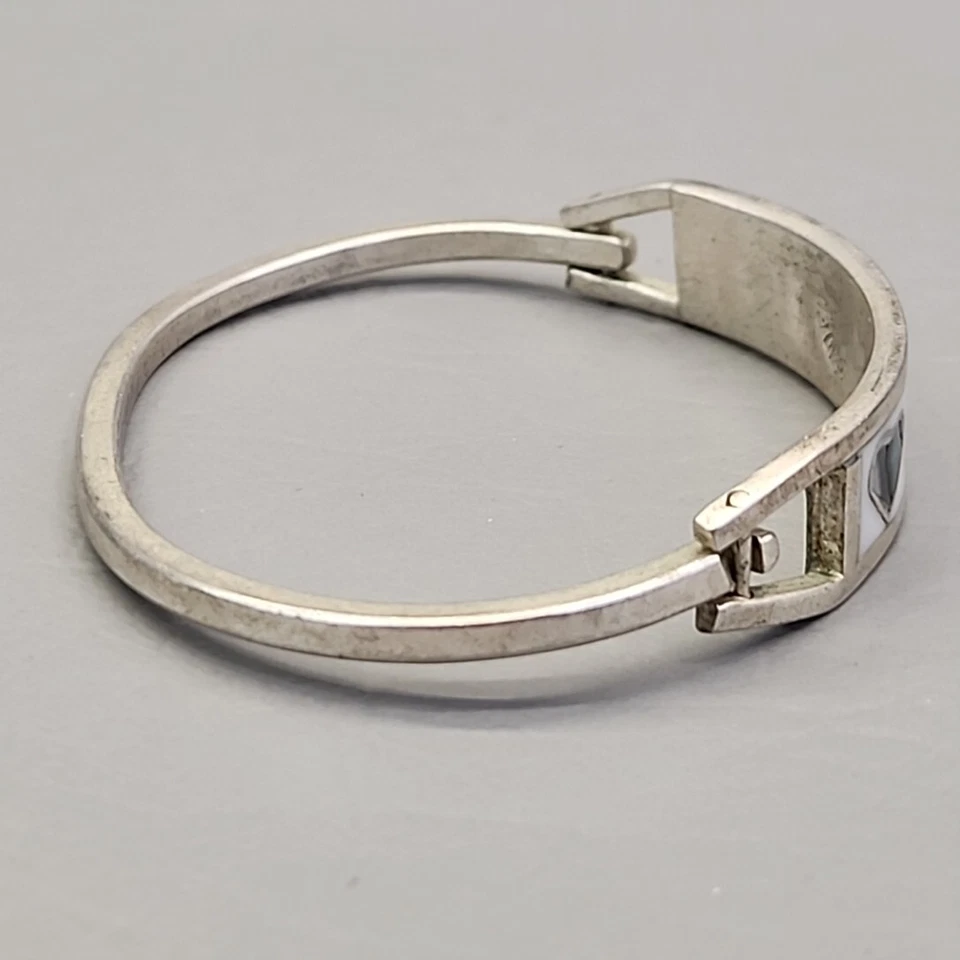 Pulsera Bisagras México Vintage Corazones Abulón Incrustación Esmalte Blanco 6.5" Foto 4 de 4