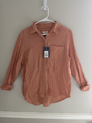 NWT Universal Threads Gauze Button Up Shirt Women s Small Orange/clay 