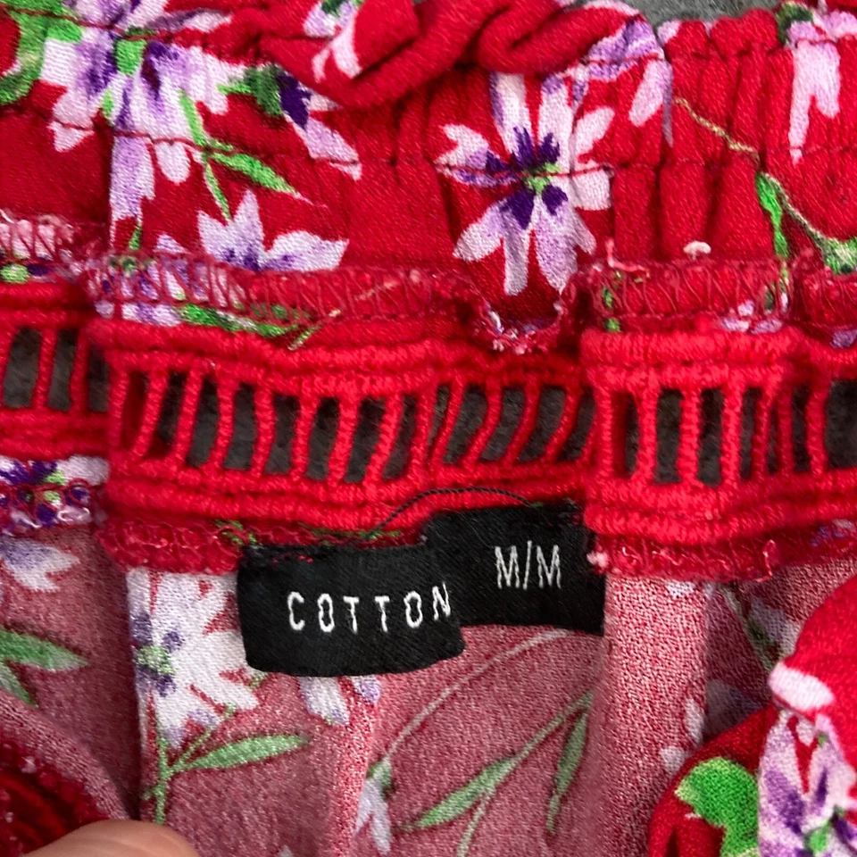 Vestido de algodón para mujer talla M mediano rojo floral manga corta cuello barco 16002 Foto 4 de 4