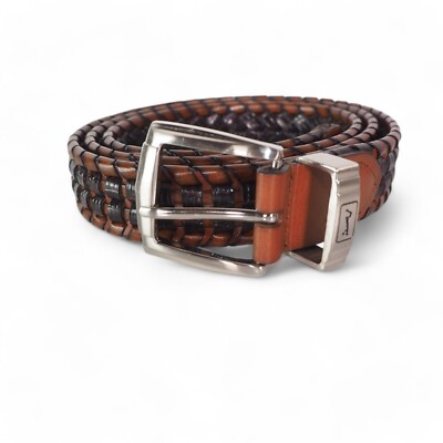 PGA Tour Braided Woven Leather Golf Belt Brown 2830500 Men's