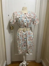 Vintage 90s Gitano Floral Rose Button-down Front Pocket Dress