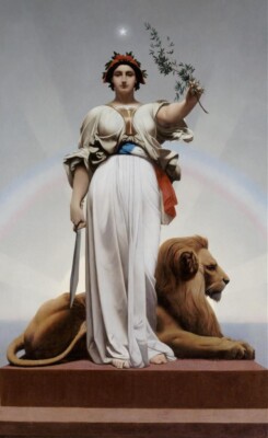 Spirit Art Print by George Roux 1885 Allegorical Woman Lion Peace Symbolism