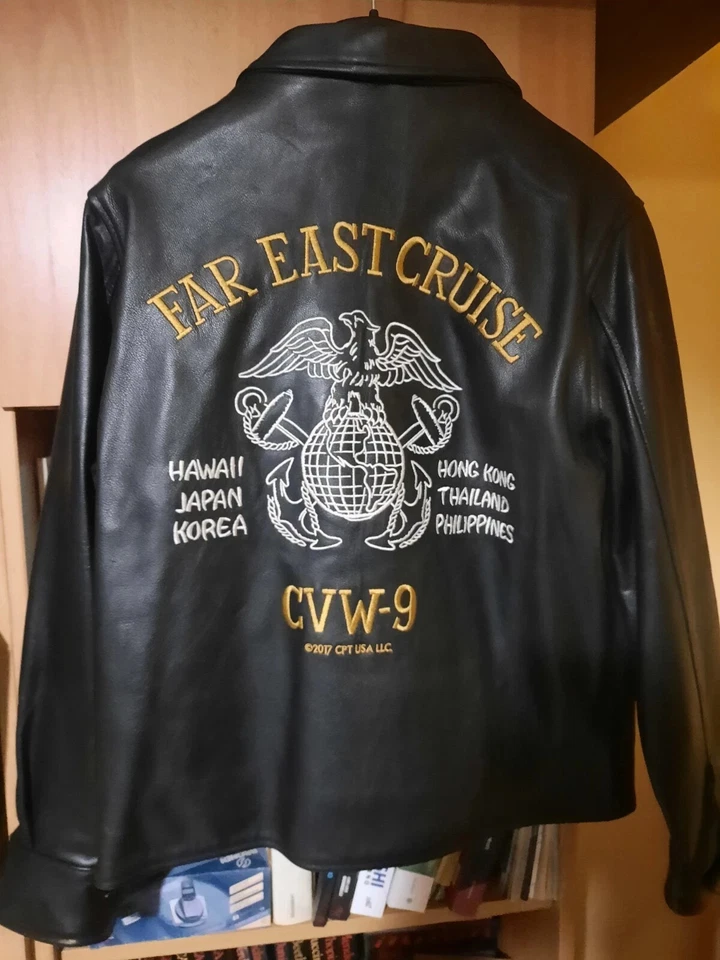 Cockpit USA CVW-9 Leather Souvenir Veteran Jacket L Top Gun Navy Far East Cruise - Image 3 of 4