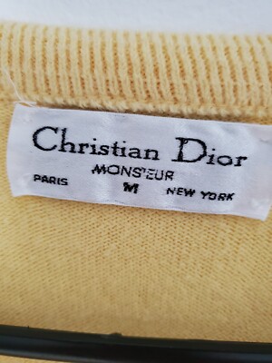 Christian Dior イエロー Vネック セーター M Vtg Christian Dior Paris Monseur Yellow V Neck Sweater RN