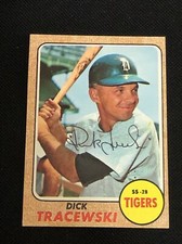 DICK TRACEWSKI 1968 TOPPS SIGNED AUTOGRAPHED CARD #488 DETROIT TIGERS