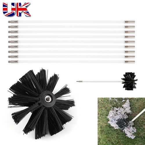 Flexible Chimney Sweep Set Flue Sweeping Brush & Rod Kit Soot Cleaning