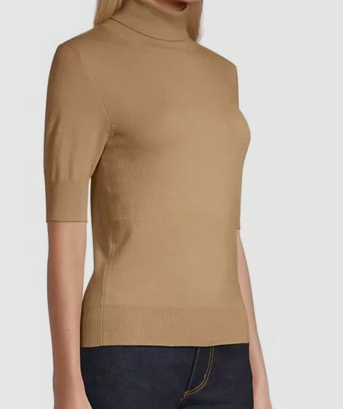 Majestic Filatures Women Brown Knit Cotton-Blend Turtleneck Top Size 3