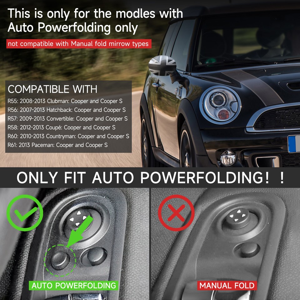 Topteng Union Jack Mirror Covers For MINI Cooper R55-R61 – Power Fold Only (2PCS)