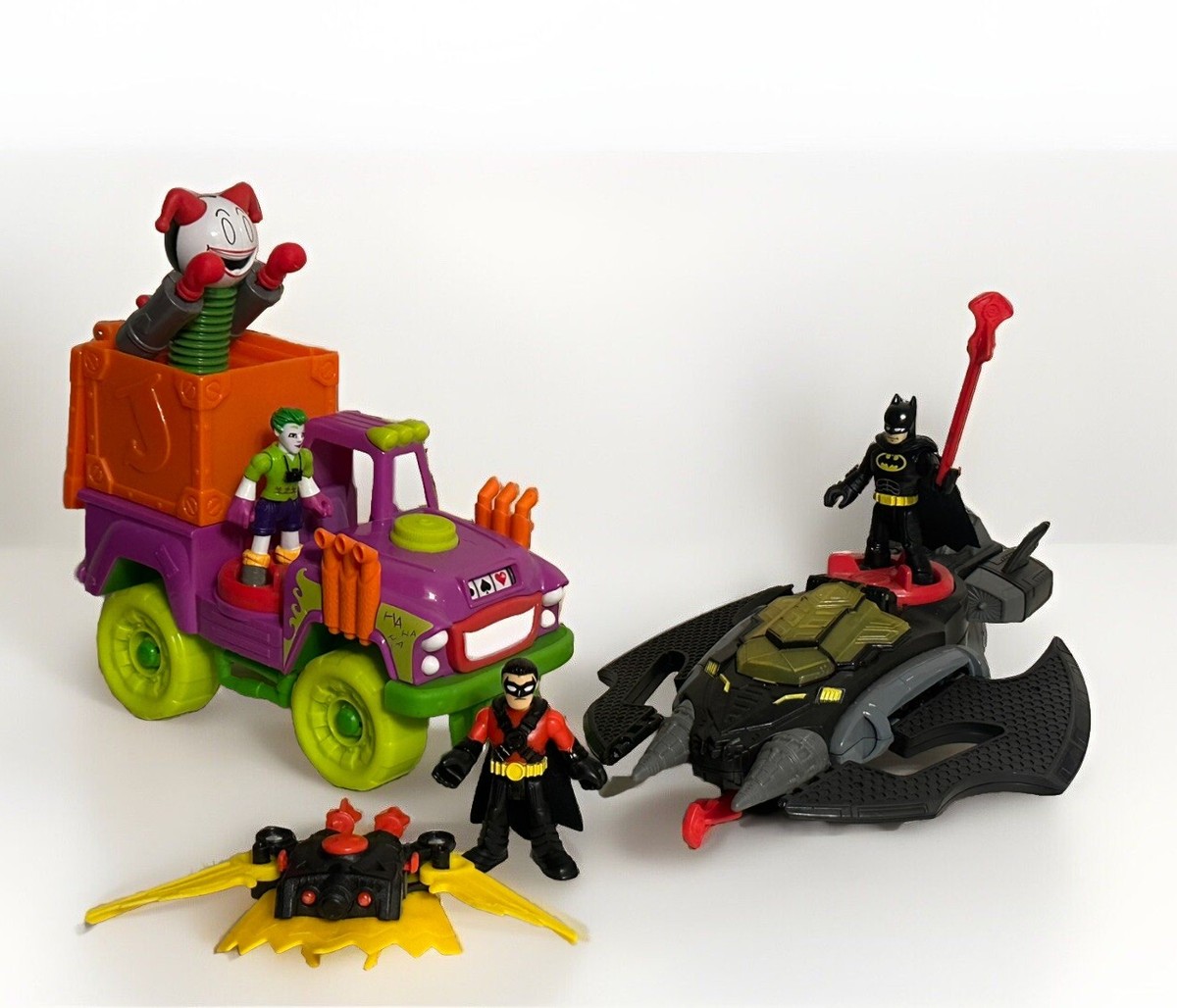 B33 LOT Fisher Price Imaginext DC Comics Batman Batwing Plane Joker Robin  Set