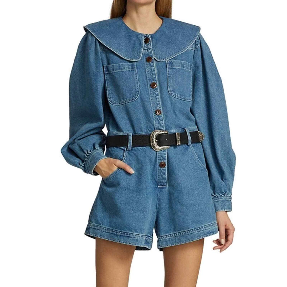 Oversized top denim romper