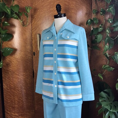 新品未使用　soyy. My Suits STRIPED 1970's 70s Vintage Blue Polyester Leisure Suit Pants
