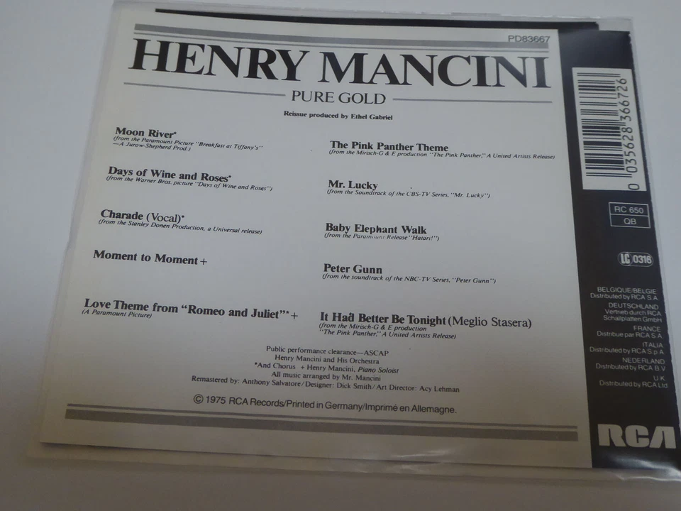 HENRY MANCINI : Pure Gold > VG+ (CD) - Bild 3 von 3