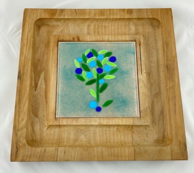 Vintage Mid Century Ernest Sohn Walnut Enamel Cheese Cracker Serving Tray Signed