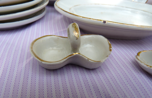 Antique Miniature Dinner Set Service Childs Gilt Trim Porcelain 33 pieces - Picture 7 of 24