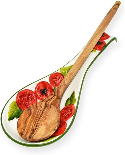 italiano. Ripiano cucchiai ceramica in rilievo pomodoro rosso, supporto cucchiaio rustico circa 28 cm - Foto 3 di 8