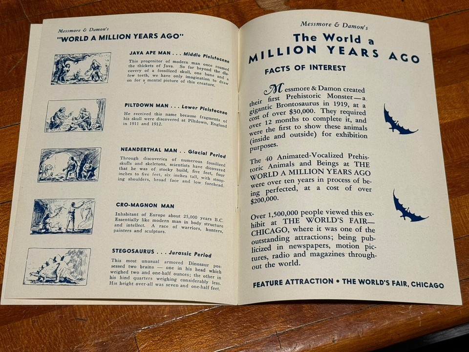 1934 RARE Messmore & Damon Dinosaurs Chicago World Fair Brochure
