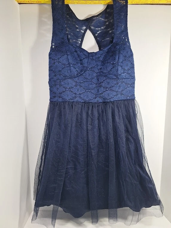 DEB VESTIDO DE CÓCTEL FORMAL AZUL MARINO BRILLANTE GRADUACIÓN TALLA "XL" Foto 2 de 4